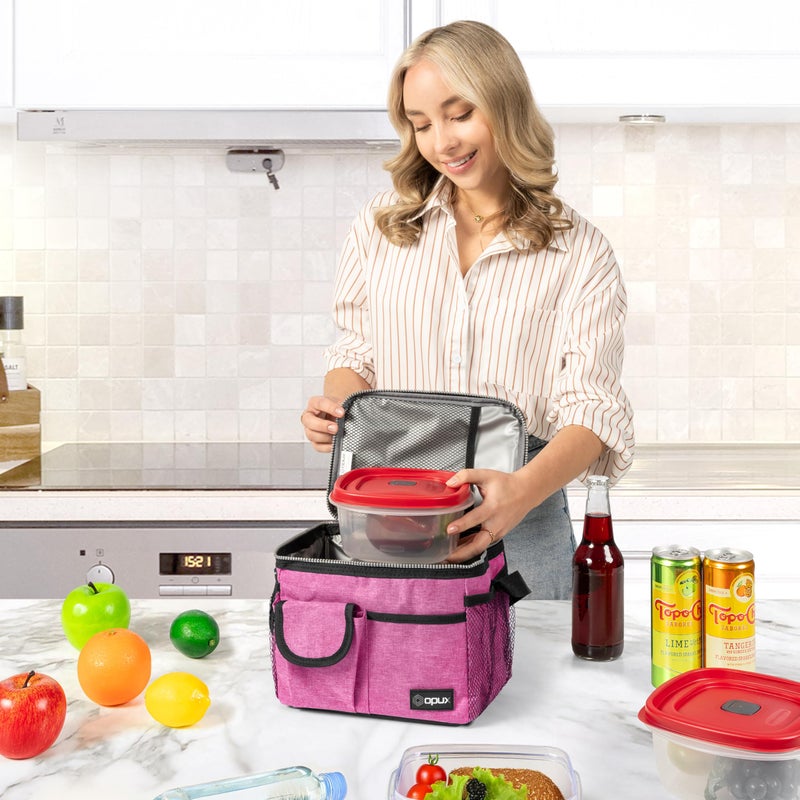 opux Insulated Lunch Bag for Men Women, Leakproof Heather Pink Lunch Box for Work, Portable Soft Lunch Cooler Bag with Shoulder Strap, Adult Lunchbox Lunch Pail for Kid Boy Girl School, 14 Can/8L - Image 5